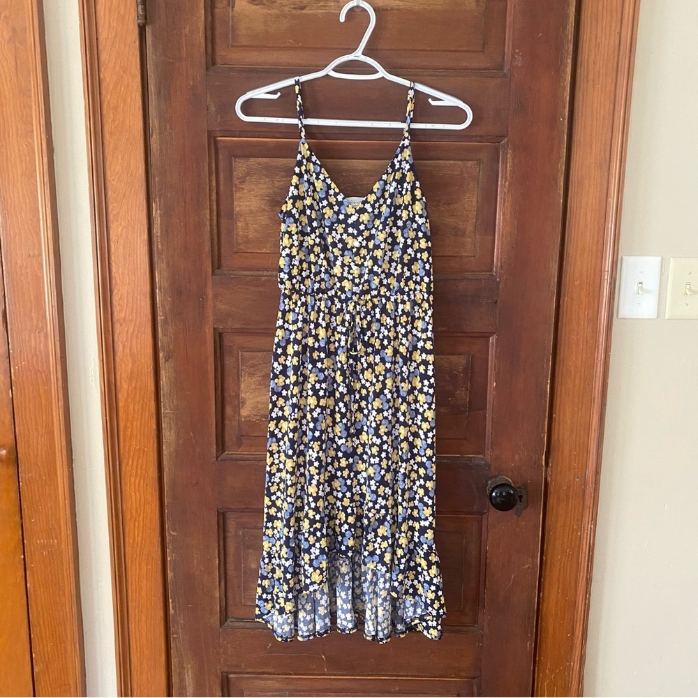 Kaileigh Navy and Yellow Floral High-Low Dress